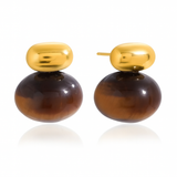 Chunky Oval Tiger Stone Earrings