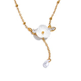 White Shell Flower Lariat Pendant