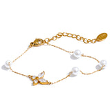Butterfly Pendant Pearl Bracelet