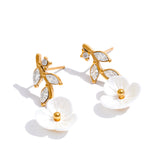 Flower Leaf Stone Earrings