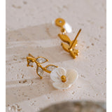 Flower Leaf Stone Earrings