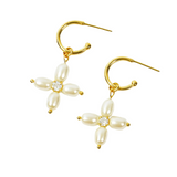 Chaleur Pearl Cross C Hoop Earrings