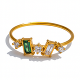 Square Gemstone Accent Ring - Green