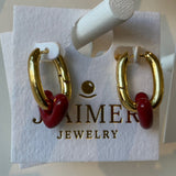 Red heart chain earrings
