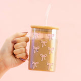 Square Glass Cup-Bows Pink