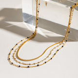 Black Beaded Layered Necklace