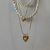 Layered pearl heart necklace