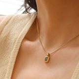 Green Square Stone Pendant Necklace
