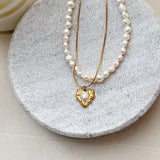 Layered pearl heart necklace