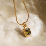 Green Square Stone Pendant Necklace