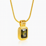 Green Square Stone Pendant Necklace