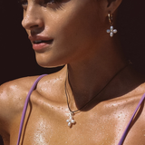 Chaleur Pearl Cross C Hoop Earrings